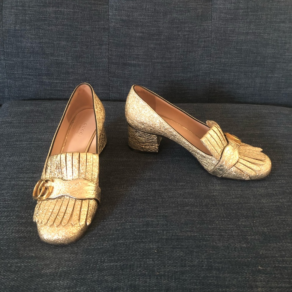 Gucci marmont gold loafers, heels